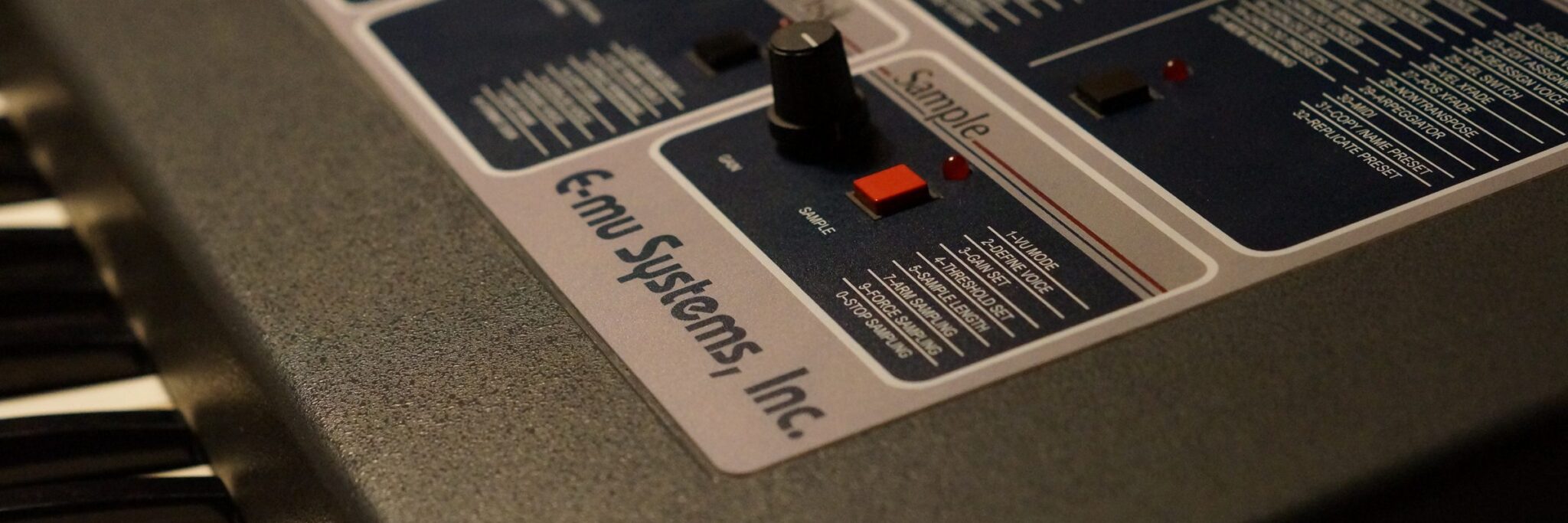 E-mu Emulator II control panel with sample knob and E-mu Systems logo